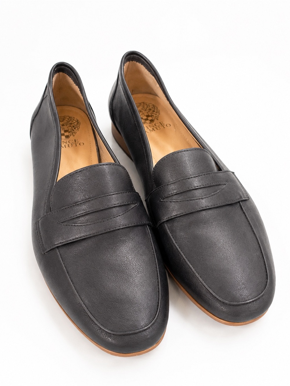 Vince Camuto Black Leather Penny Loafers Slip On Flats Women's Size 9 M 39